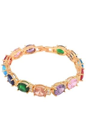 Simulated Multi Color Diamond Bracelet in Goldtone (7.00 In) 30.00 carats
